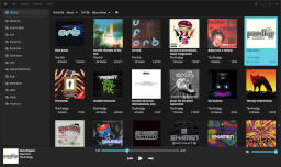 Ethereal Waves music player grid view in dark mode
